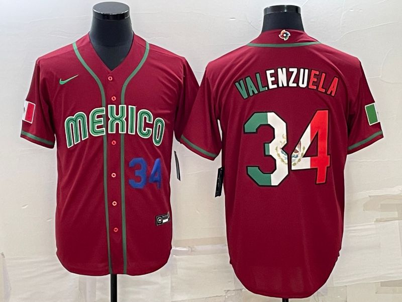 Men 2023 World Cub Mexico #34 Valenzuela Red Nike MLB Jersey1
